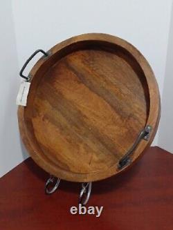 Tommy Bahama Home 20 Round Wood & Metal Rustic 2 Handked Serving Tray New