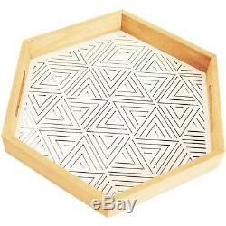 Tray Serving Food Table Desk Breakfast Wood Glass With Handles Hexagon 12 Inch