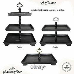 Tray Serving Stand by Three Tiered Rectangle Wooden 3 Tier Rustic Black