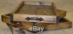 Tray Wooden Rustic Ottoman Wood Natural Handmade Breakfast Bed Food Serving