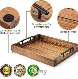 Tray with Handle for Living Room Set of 4 Natural Wooden Coasters Rustic
