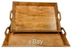 Trays Set Of 2 Vintage Effect Wooden Laptray Lap Serving Tray With Handles Large