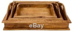 Trays Vintage Effect Wooden Laptray Lap Serving Tray Handles Set Of 3 Large Food