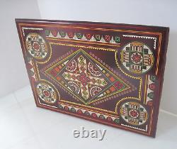 Turkish Vintage Marquetry Inlaid Wood Serving Tray Wall Art Plaque 16x12