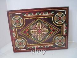 Turkish Vintage Marquetry Inlaid Wood Serving Tray Wall Art Plaque 16x12