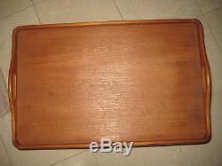 Two (2) Vintage GOODWOOD Solid Teak Wood Folding Serving Trays Thailand PAIR