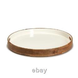 Two's Company Large Hand-Crafted Round Serving Tray with Inside White Enamel