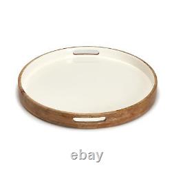 Two's Company Large Hand-Crafted Round Serving Tray with Inside White Enamel