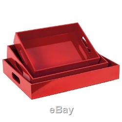 Urban Trends Wood Rectangular Serving Tray withCutout Handles Set of 3 Coated, Red
