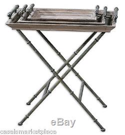 Uttermost Coyne 3 Piece Wood & Metal Serving and Entertainment Tray Table Set