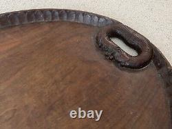 VINTAGE 70s Hors d'Oeuvres Charcuterie Hand Carved Dragon Head Wood Serving Tray