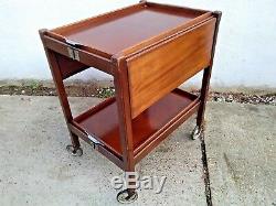 VINTAGE FOLDING 2 TIER WOODEN SERVING DRINKS TROLLEY with REMOVABLE & SIDE TRAYS