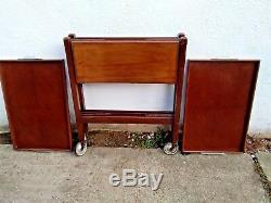 VINTAGE FOLDING 2 TIER WOODEN SERVING DRINKS TROLLEY with REMOVABLE & SIDE TRAYS
