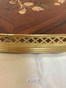 VINTAGE ITALIAN MARQUETRY WOOD Inlaid ITALY FLORAL HANDLE Serving Tea Tray 20