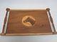 VINTAGE WOOD SERVING TRAY with INLAY EQUESTRIAN HORSE HEAD 21 WIDE X 13 1/2
