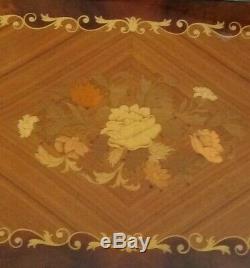 VTG Italian Wood & Brass Serving Tray Floral Intarsia Marquetry Accent 12x19