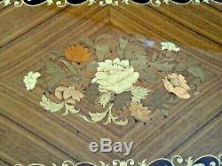 VTG Italian Wood & Brass Serving Tray Floral Intarsia Marquetry Accent 12x19