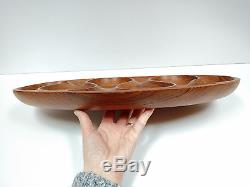 VTG Rare Unique Large Teak Wood Serving Bowl Tray platter divided drop 18x10 mcm