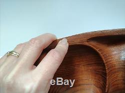 VTG Rare Unique Large Teak Wood Serving Bowl Tray platter divided drop 18x10 mcm