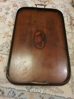 Very Rare Robertson & Colmans Norwich Marquetry Wooden serving Tray Brass Handle