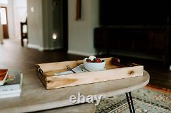 Villa Acacia Large Wood Serving Tray 24 Inch with Handles Solid Wood Light Finis