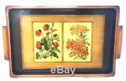 Vintage 1945 Wood Serving Tray Antique French Botanical Floral Prints LARGE