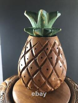 Vintage 1960s 3 Tier TIKI COLORED Pineapple Hand Carved Lazy Susan Tidbit Tray