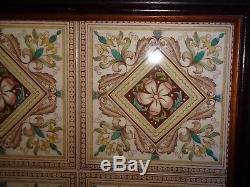 Vintage 1980's Wood Framed Tile Floral Decor Handled Serving Tray