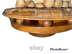 Vintage 2 Tier Hand Carved Monkey Pod Wood Lazy Susan Serving Tray