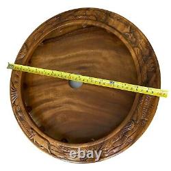Vintage 3 Tier Pineapple Top Hand Carved Monkey Pod Lazy Susan Serving Tray 22
