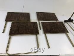 Vintage 4 TV TRAY TABLES SET Faux Wood mid century modern stand carrier Serving