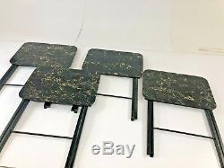Vintage 4 TV TRAY TABLES SET Wood mid century modern stand carrier Serving black