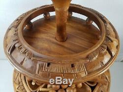 Vintage 4-Tier Hand Carved Wooden Hawaiian Pineapple Lazy Susan Fruit