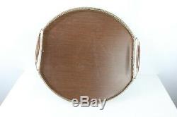 Vintage 60s Mid Century Modern MCM Brass Wood Large Barware Serving Tray Platter