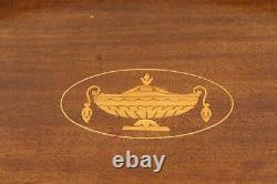 Vintage 70s Mid Century Modern MCM Wood Inlay Oval Serving Tray Barware Platter