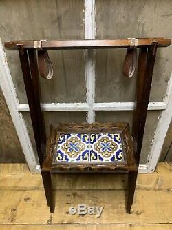 Vintage Antique Hand Carved Wood Serving Tray Beautiful Inlay Matching Stand