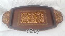 Vintage Antique Serving Tray Italian Marquetry Wood Inlay Lador Swiss Music Box