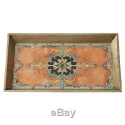 Vintage Arabesque 2 Pc Wood Ottoman Serving Decorative Tray Set Home Decor