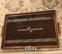 Vintage Art Deco Serving Tray Geometric Style Wood Glass