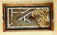 Vintage Art Deco Wood & Glass Serving Tray Gold Peacock Silver Lines 24 x 14