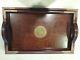 Vintage Asian cherry wood Serving trays with Brass Medallion and corners