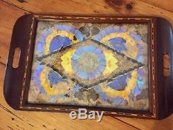 Vintage BLUE Morpho BUTTERFLY Wing Serving TRAY