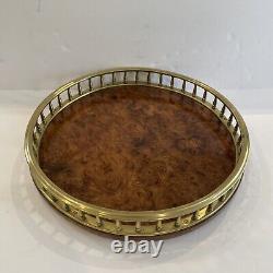 Vintage Burl Walnut Serving Tray with Solid Brass Gallery