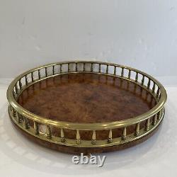 Vintage Burl Walnut Serving Tray with Solid Brass Gallery
