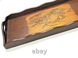 Vintage Butler Tray British Colonial Cherry Bird Wooden Serving Platter Decor