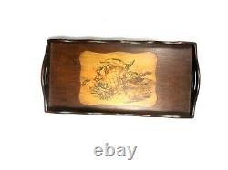 Vintage Butler Tray British Colonial Cherry Bird Wooden Serving Platter Decor