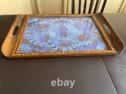Vintage Butterfly Wing Art Wood Inlay Serving Tray Rio de Janeiro Brazil
