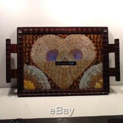 Vintage Butterfly Wing Tray, dark oak frame twin handles, with to Mother motif