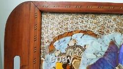 Vintage Butterfly Wing Wood Inlay Serving Tray Rio de Janeiro Brazil 21 x 13
