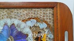Vintage Butterfly Wing Wood Inlay Serving Tray Rio de Janeiro Brazil 21 x 13